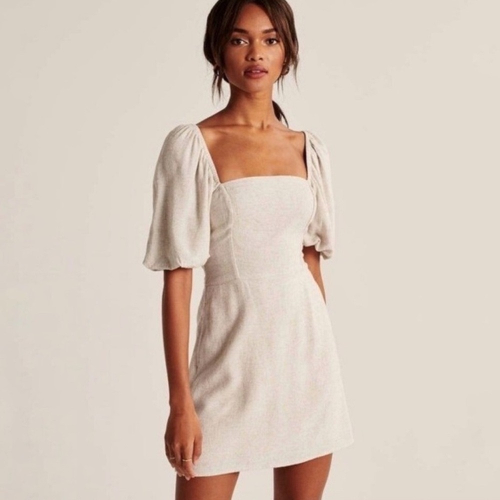 Abercrombie & Fitch Linen Puff Sleeve Dress